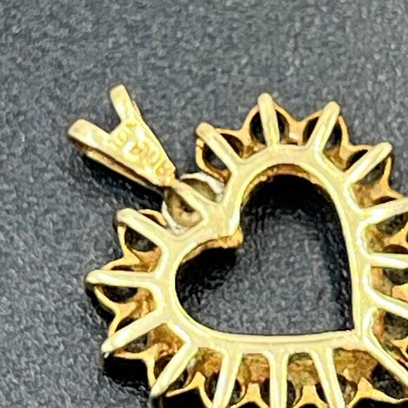 10K Yellow Gold 2g Blue Spinel Diamond Accent Signed Vintage Heart Pendant - Picture 6 of 13